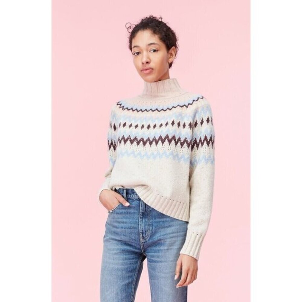 Rebecca Taylor Sweater Cozy Wool Fairisle High Neck Pullover SZ XL NWT $295